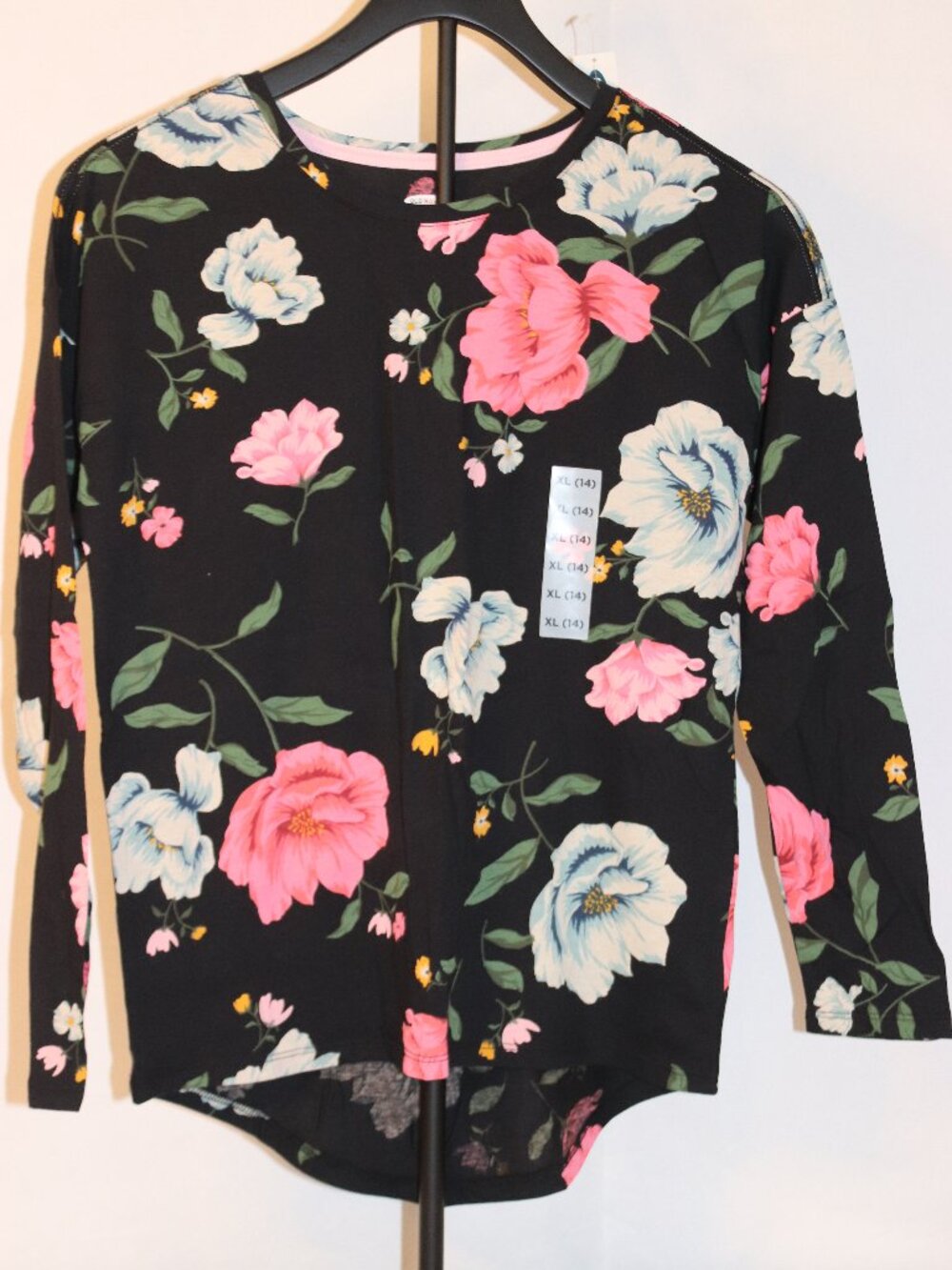 NWT Girls Old Navy Black Floral Long-Sleeved Tee Sz XL